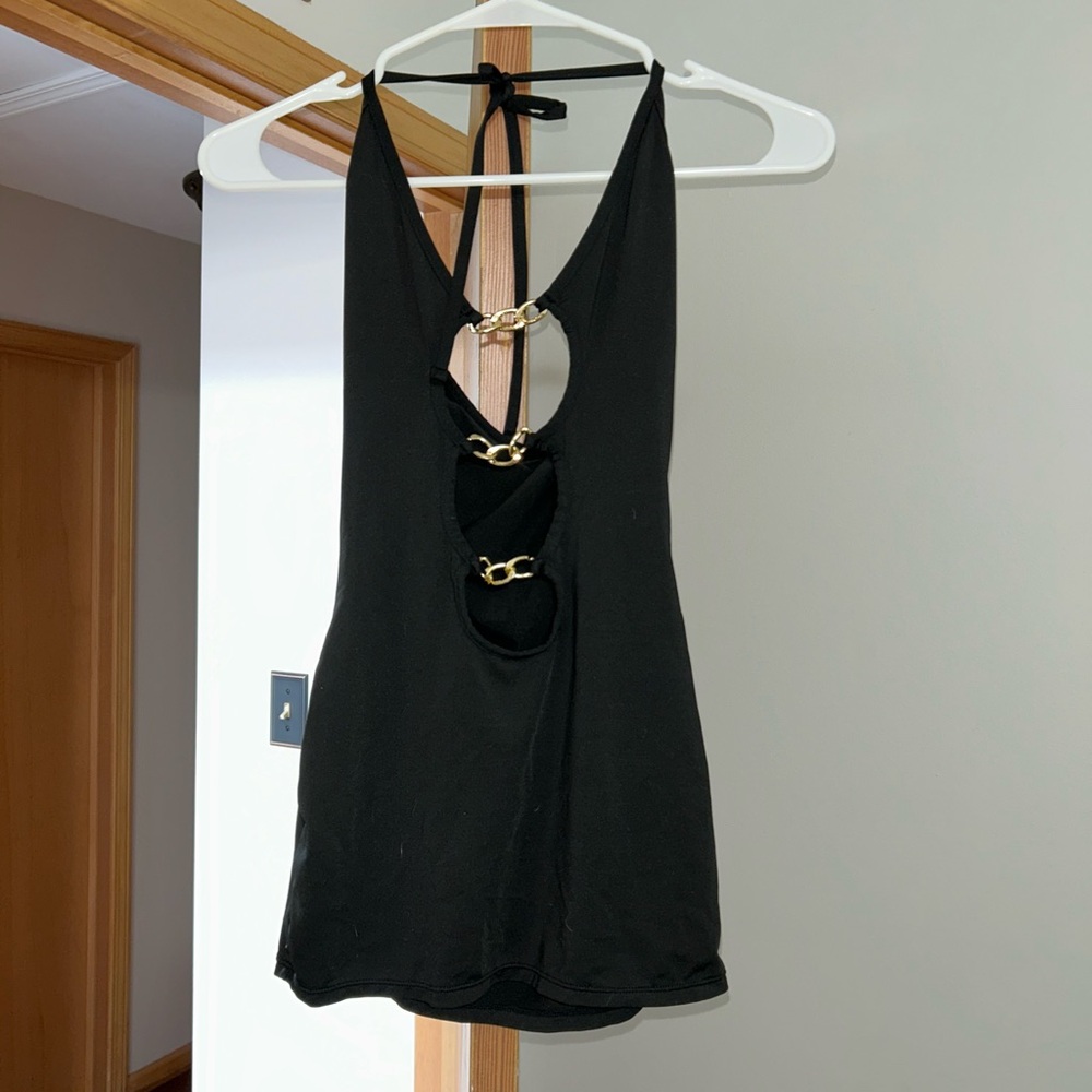 Black Cut Out Dress with Gold Accents